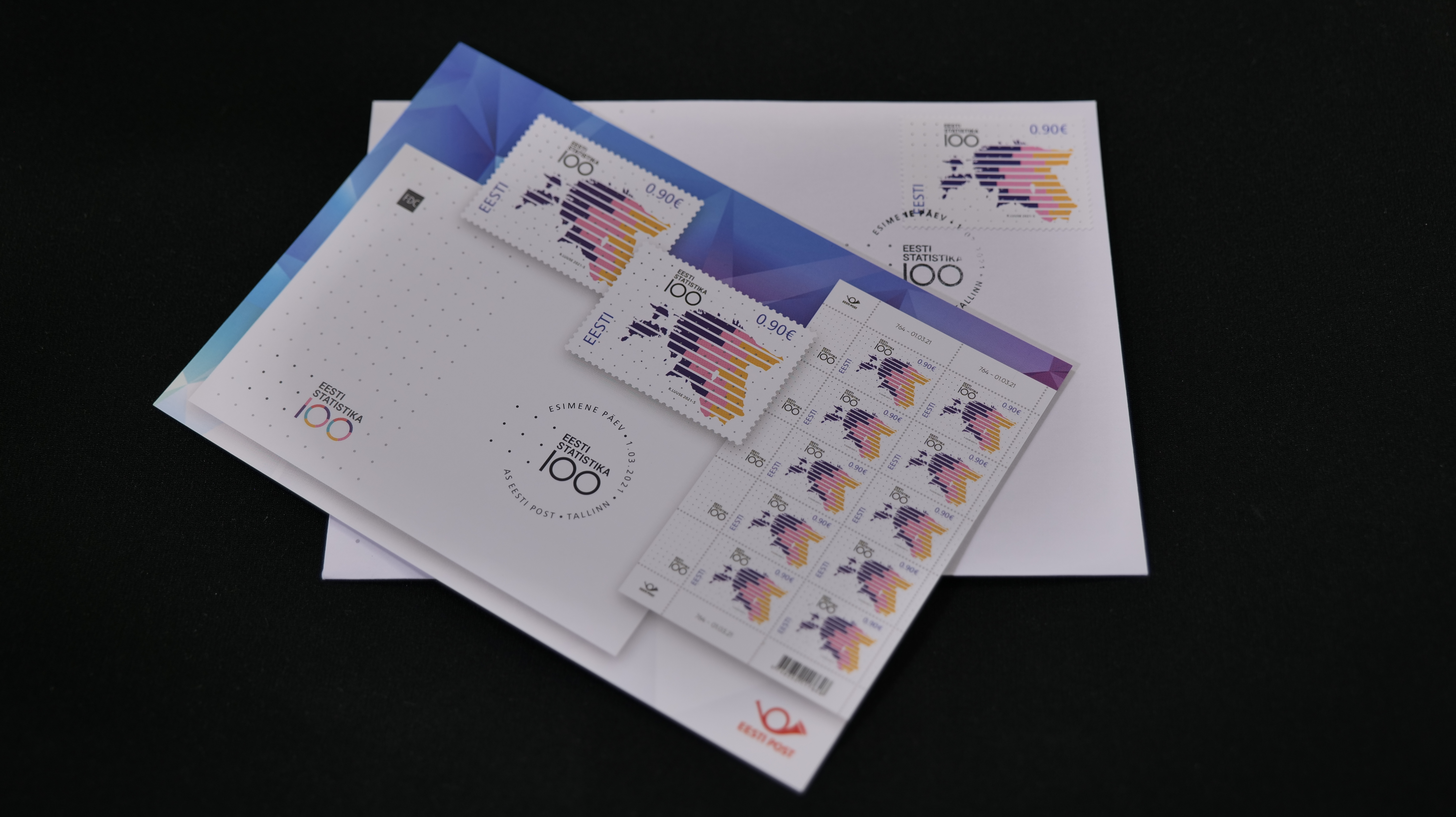 Statistikaameti 100. aastapäeva postmark ja esimese päeva ümbrik.