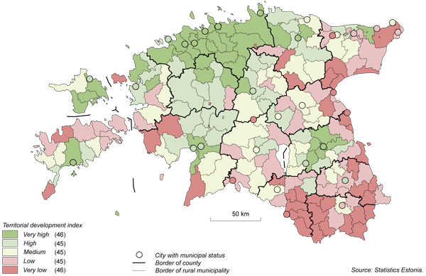 Thematic map: Territorial development index of local government unit, 2008