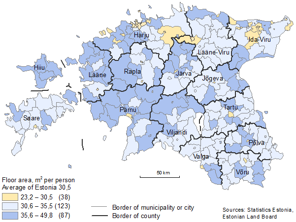 Diagram: Average area of occupied dwellings per inhabitant, 31.12.2011