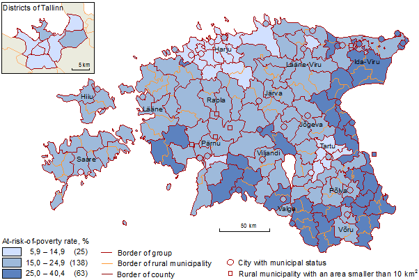 Map: At-risk-of-poverty rate in local governments, 2011