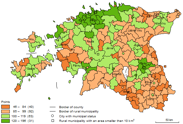 Kaart: Viability index on local government units, 2011