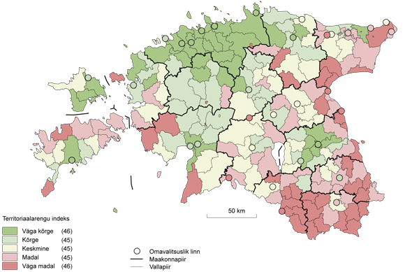 Teemakaart: Omavalitsusüksuse territoriaalarengu indeks, 2008