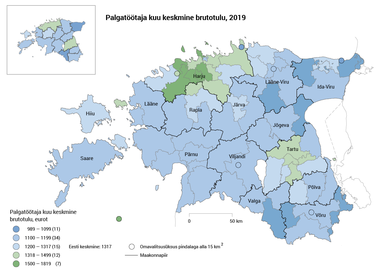 Kuu keskmine brutotulu suurenes mullu üheksandat aastat järjest